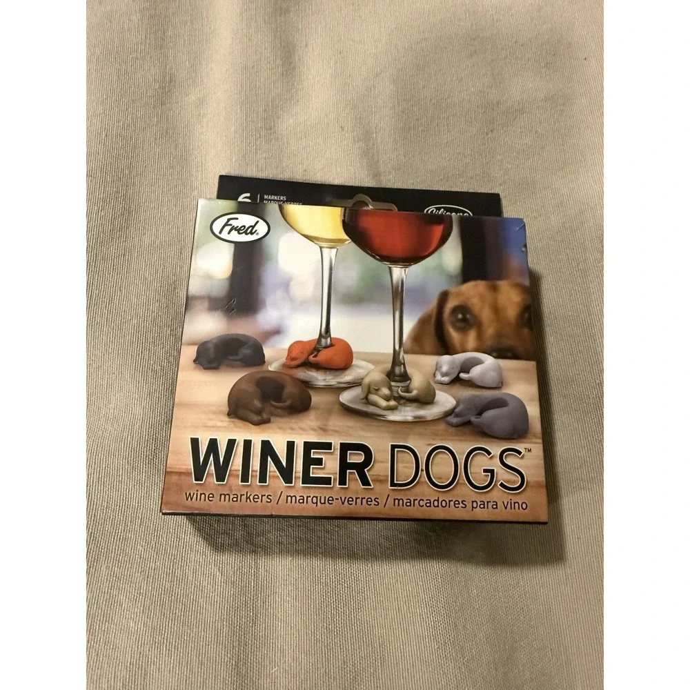 Fred WINER DOGS Dachshund Dog Drink Wine Markers, Set of 6 Wine Glass Figures *